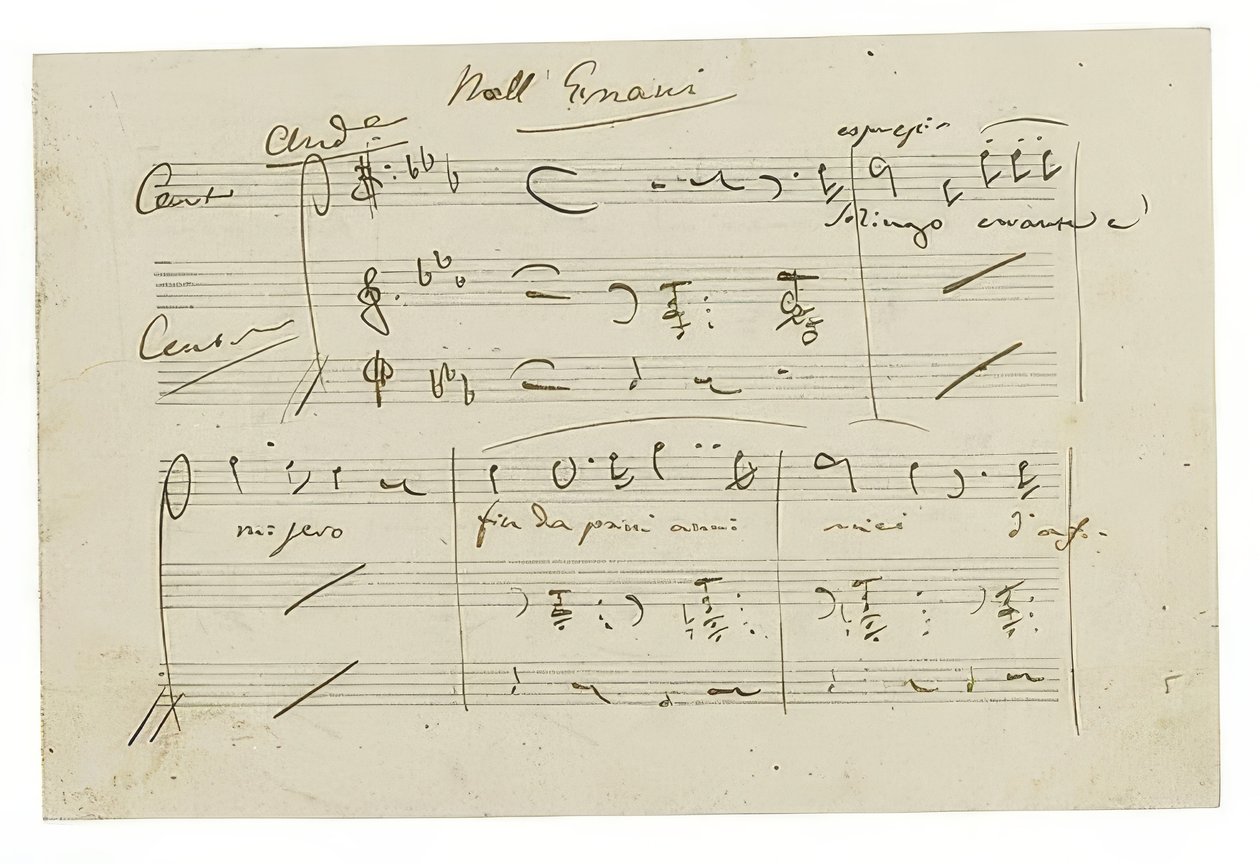 Autograph: Opera Ernani, Final Aria Solingo, Errante e Misero. Early 1840s by Giuseppe Verdi