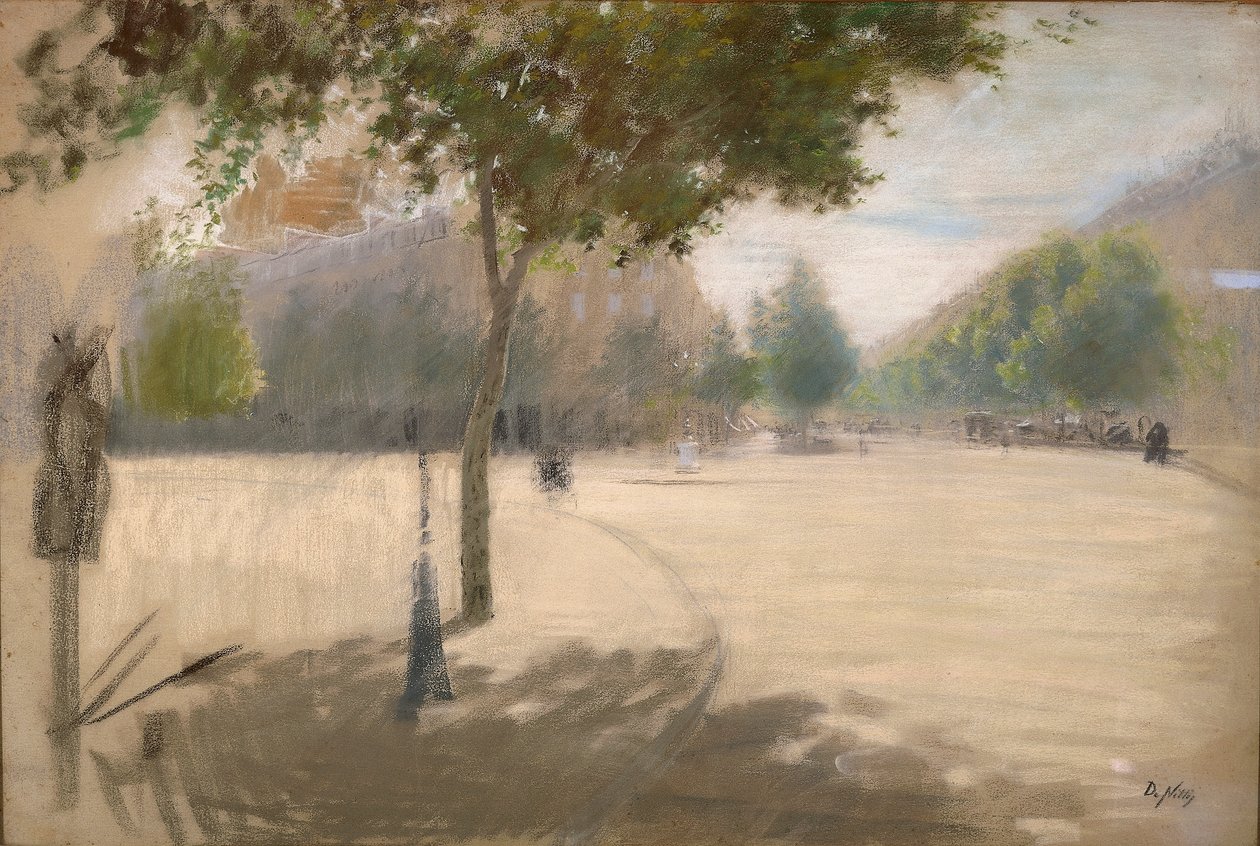 Sunny square by Giuseppe or Joseph de Nittis