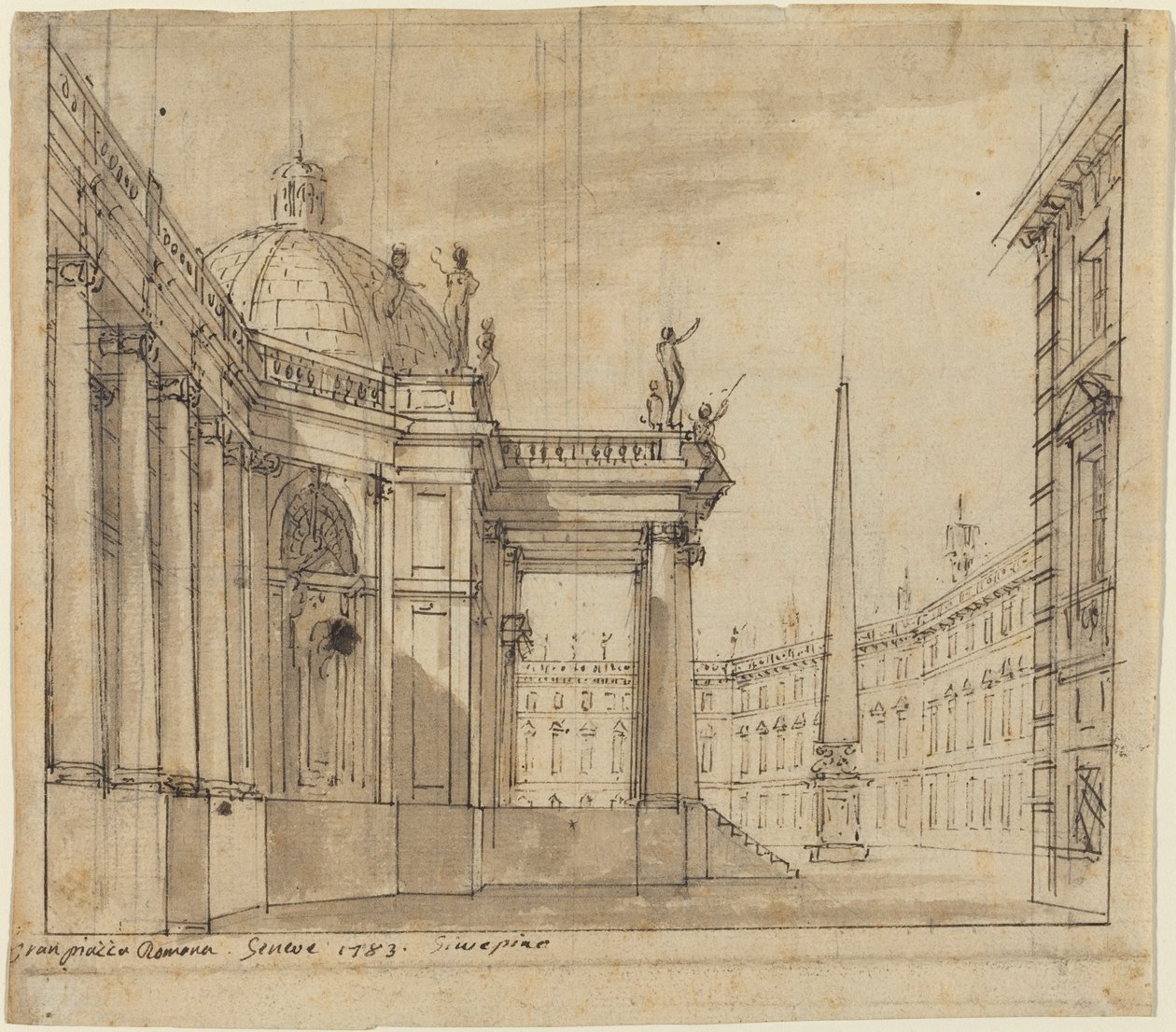 Stage Design: A Piazza with a Domed Church and an Obelisk by Giuseppino Galliari