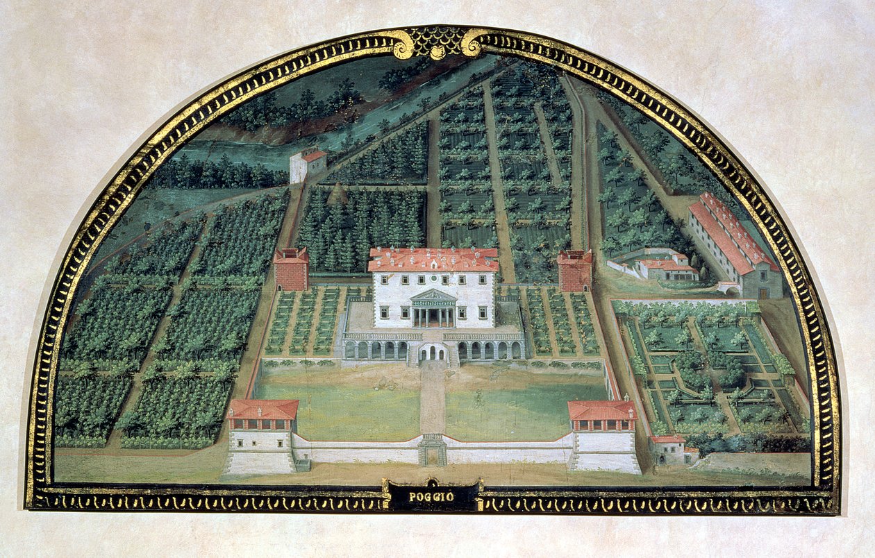 Villa Poggio a Caiano from a series of lunettes depicting views of the Medici villas, 1599 by Giusto Utens