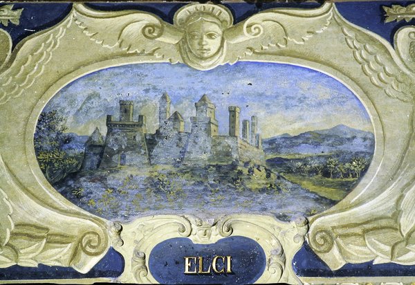 Elci, from a series of cartouches depicting images of the residences owned by Conte Pannochieschi d