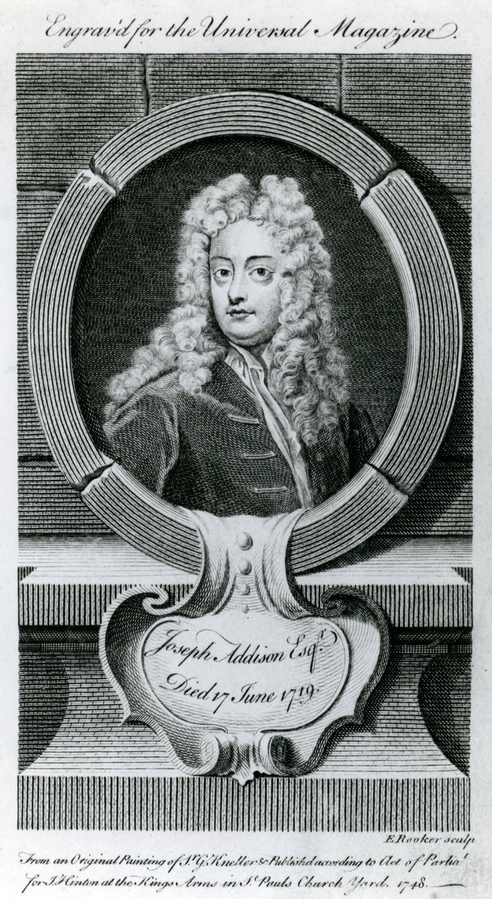 Joseph Addison, Esquire (1672-1719) Illustration for the Universal Magazine by Godfrey Kneller