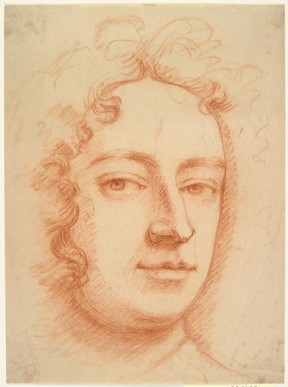 Face of a man, three-quarters, looking directly at viewer, possibly a self-portrait by Godfrey Kneller