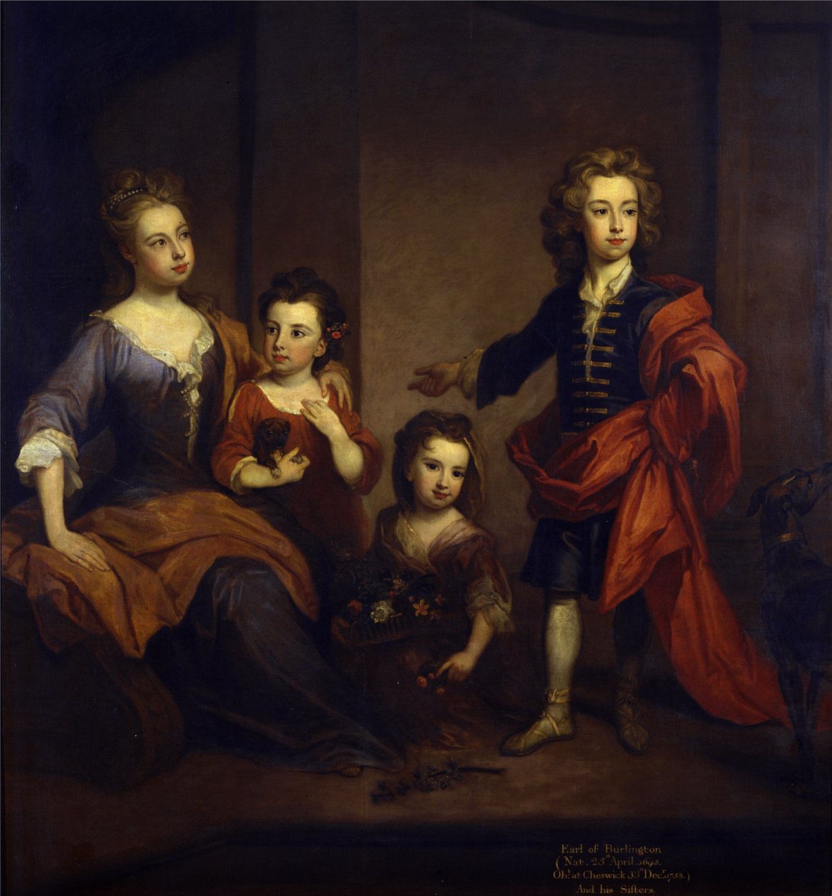 Portrait of Richard Boyle, 3rd Earl of Burlington, with His Three Sisters, Elizabeth, Juliana and Jane Boyle by Godfrey Kneller
