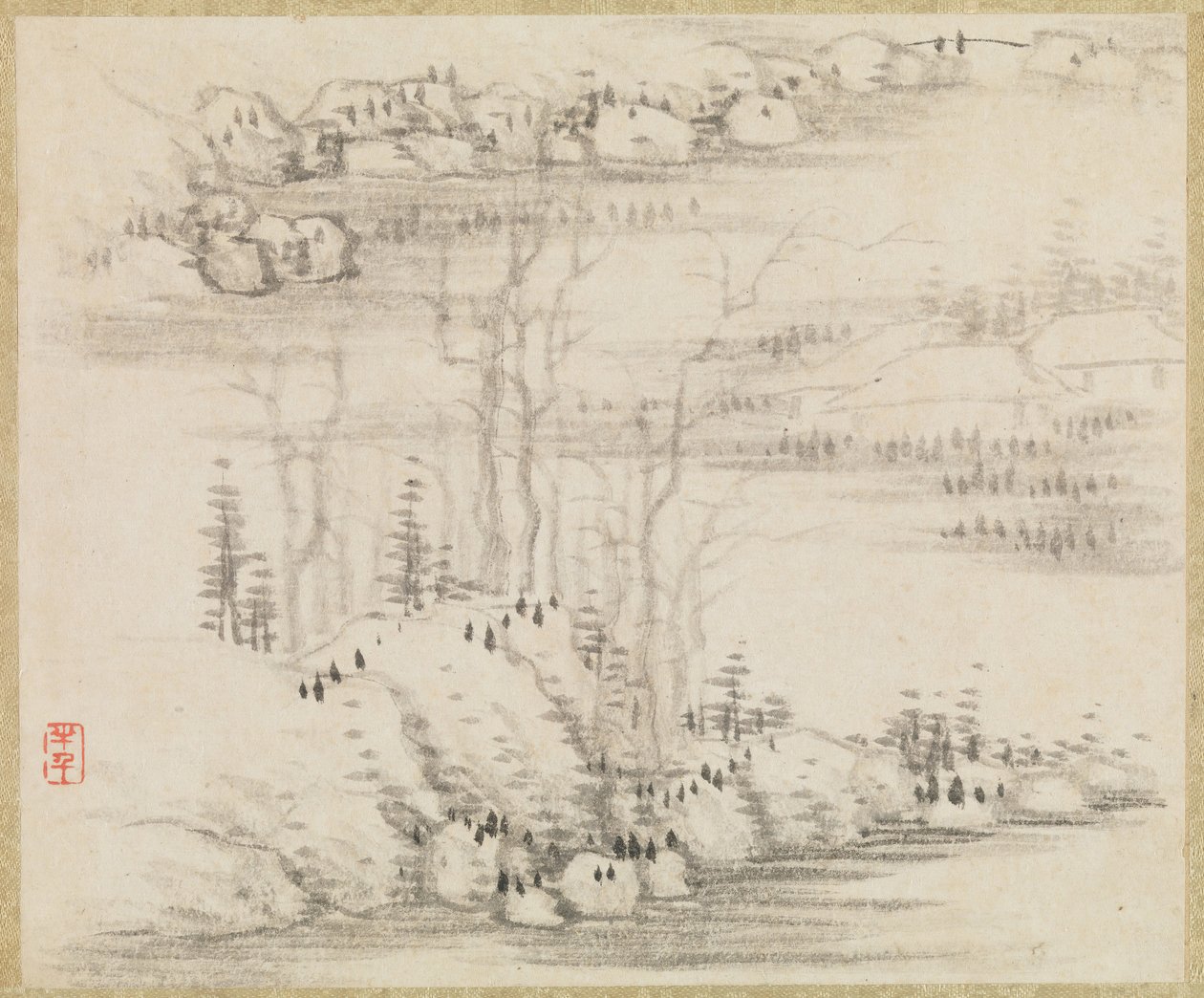 Landscapes and trees by Gong Xian