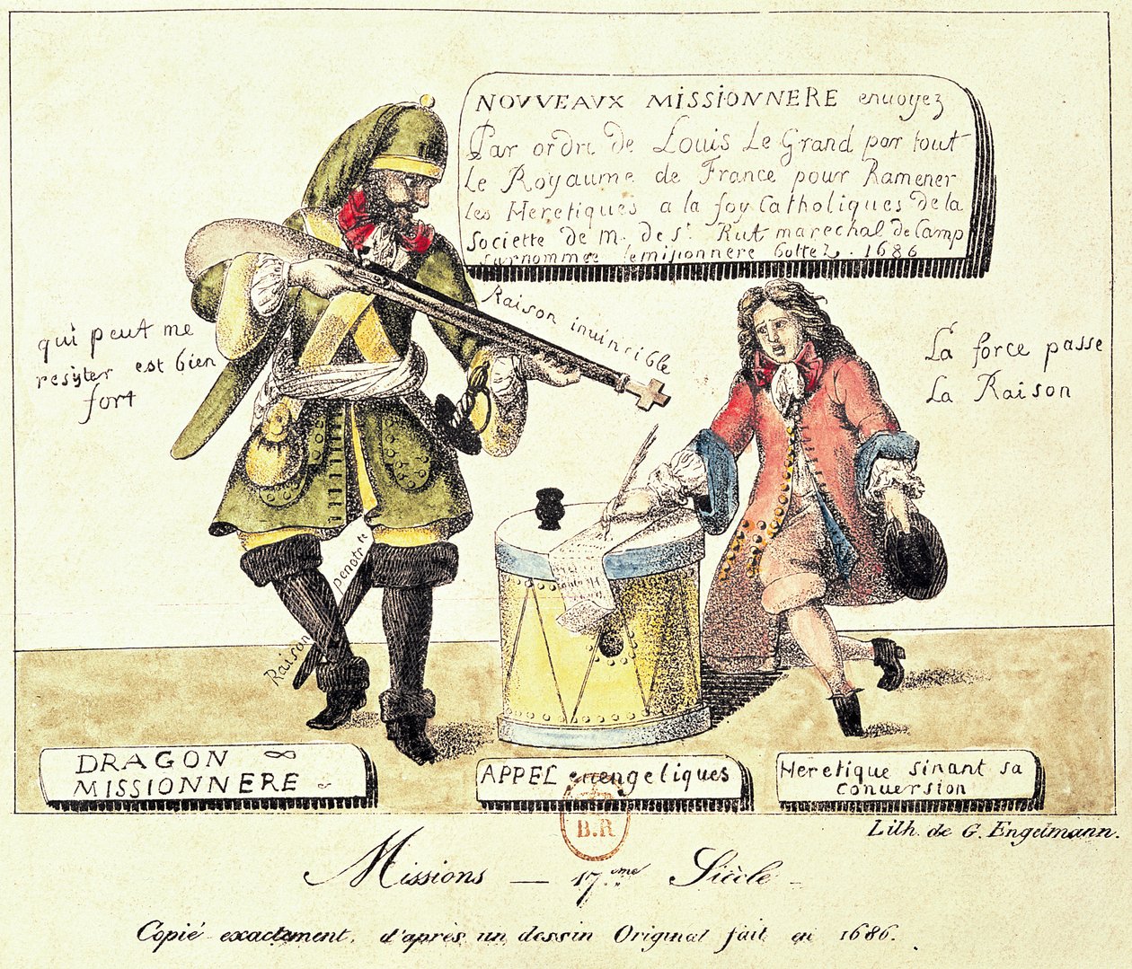 Missions of the 17th Century: The Missionary Dragoon Forcing a Huguenot to Sign His Conversion to Catholicism by Gottfried or Godefroy Engelmann