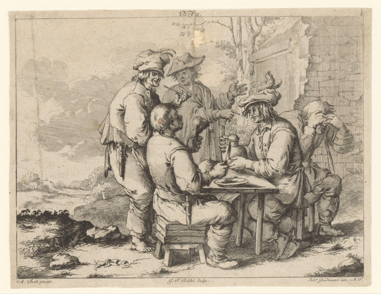 Five Farmers at a Table Outdoors by Gottlieb Friedrich Riedel