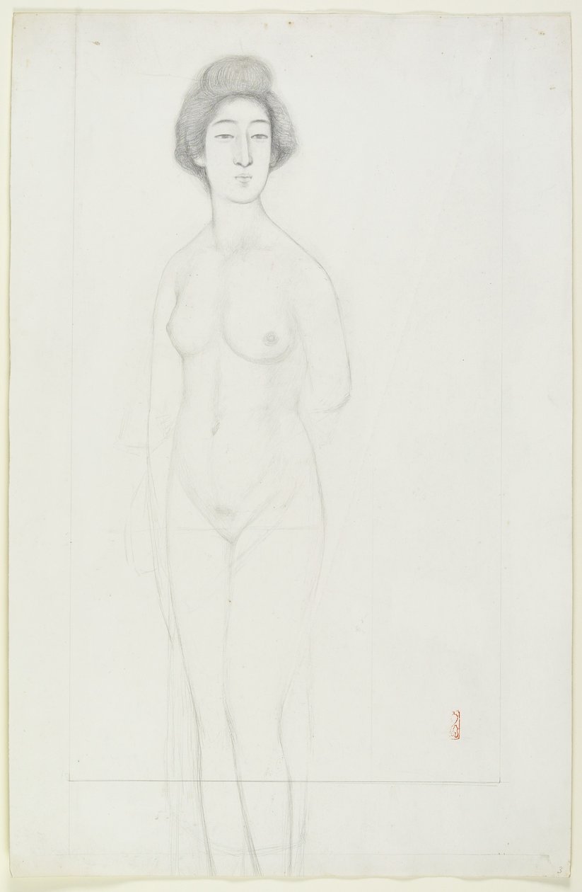 Drawing of a Frontally Posed Nude, early 20th century by Goyo Hashiguchi