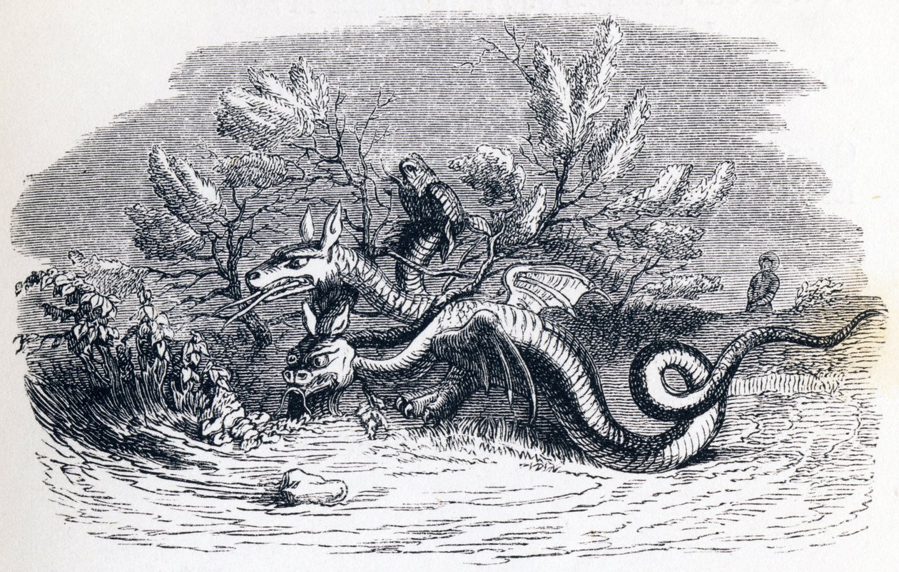The Dragon with Many Heads and the Dragon with Many Tails - Fables by La Fontaine by Grandville