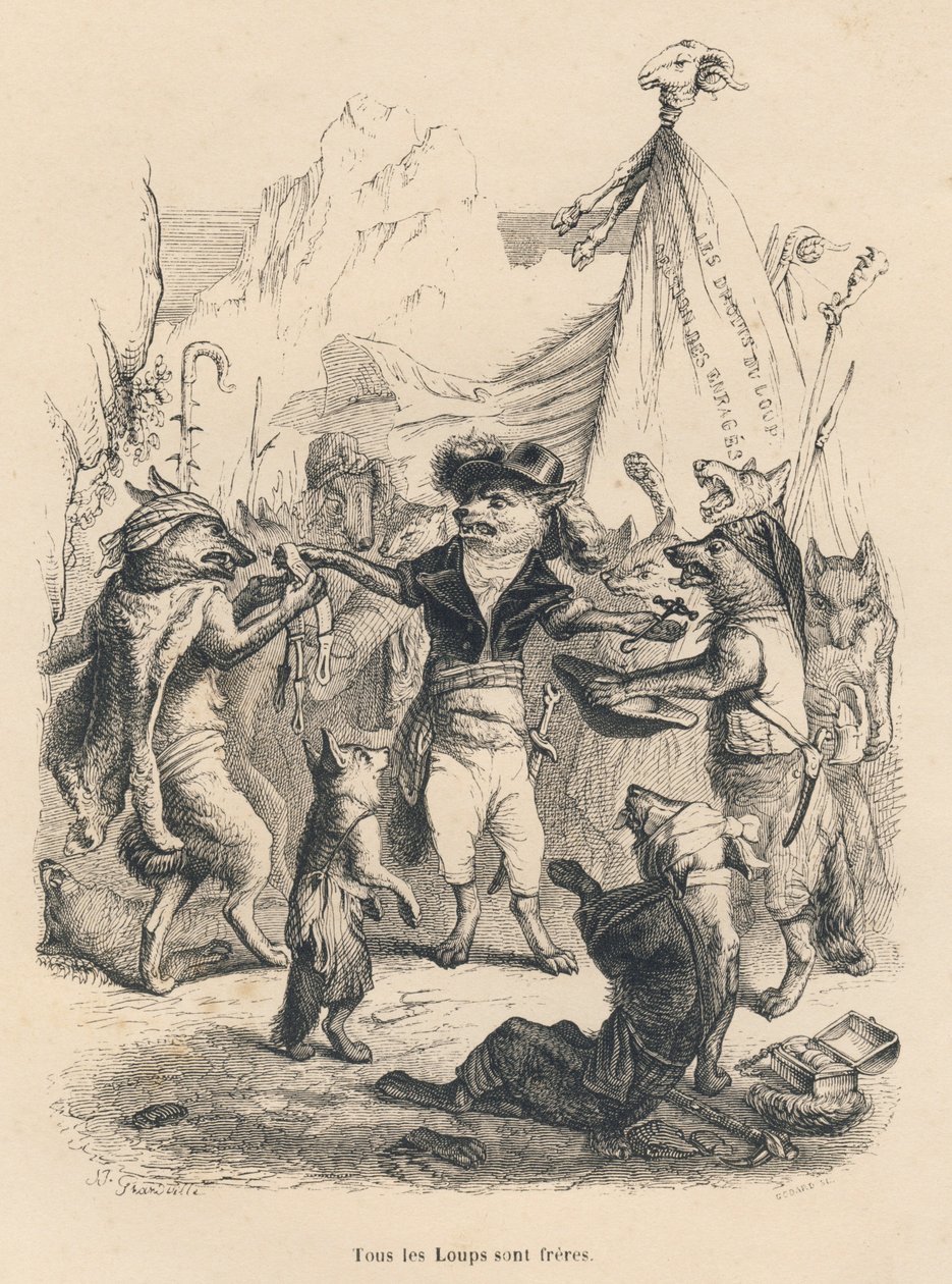 Revolution of the Wolves and Freedom and Rights of the Wolf. Illustrated Vignettes by JJ Granville. Engraving Signed Godard in the Section Titled 