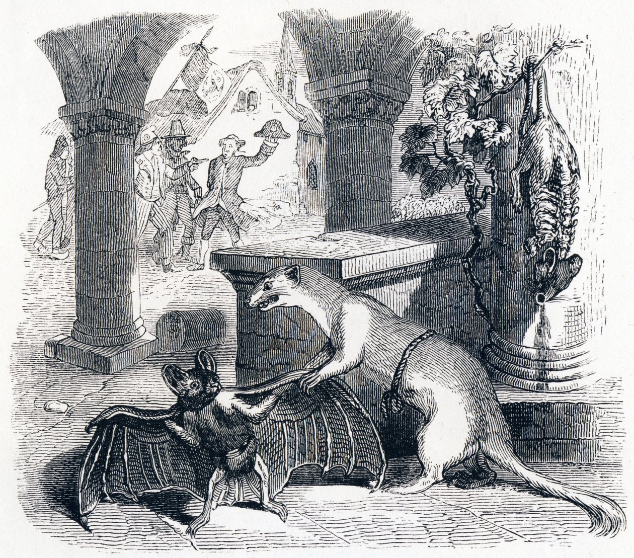 The Bat and the Two Weasels - Fables by La Fontaine by Grandville