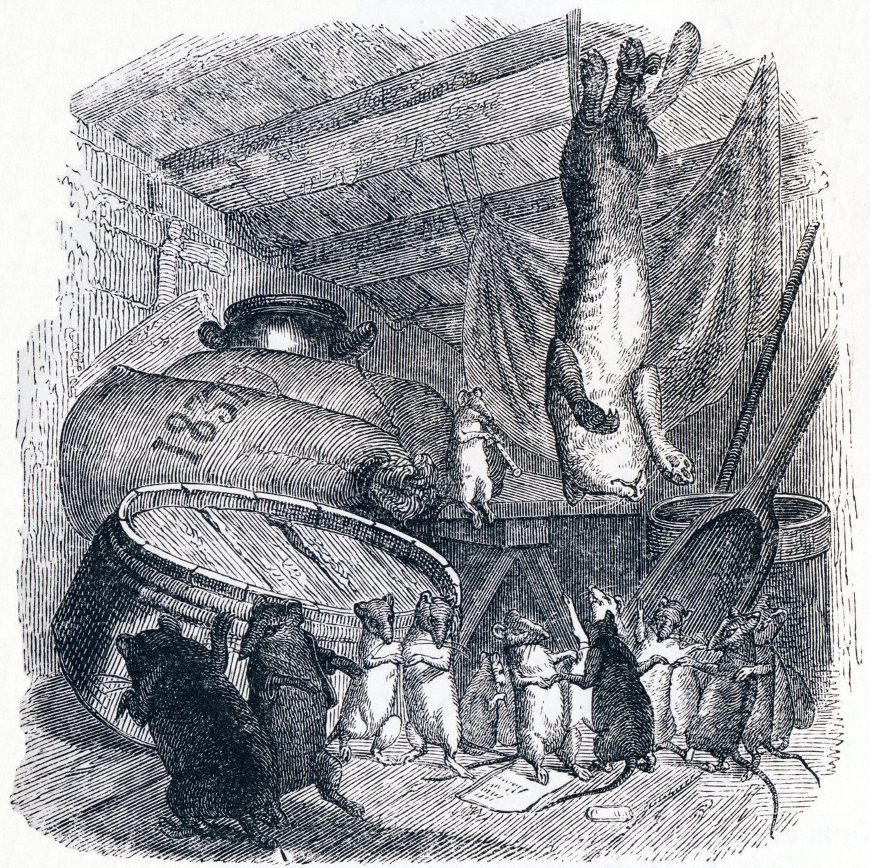 The Cat and the Old Rat - Fables by La Fontaine by Grandville