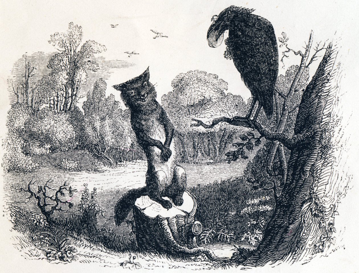 The crow and the fox - Fables by La Fontaine by Grandville
