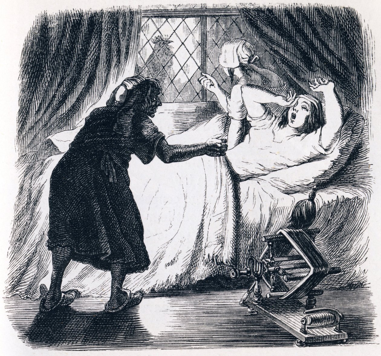 The old lady and the two servants - Fables by La Fontaine by Grandville