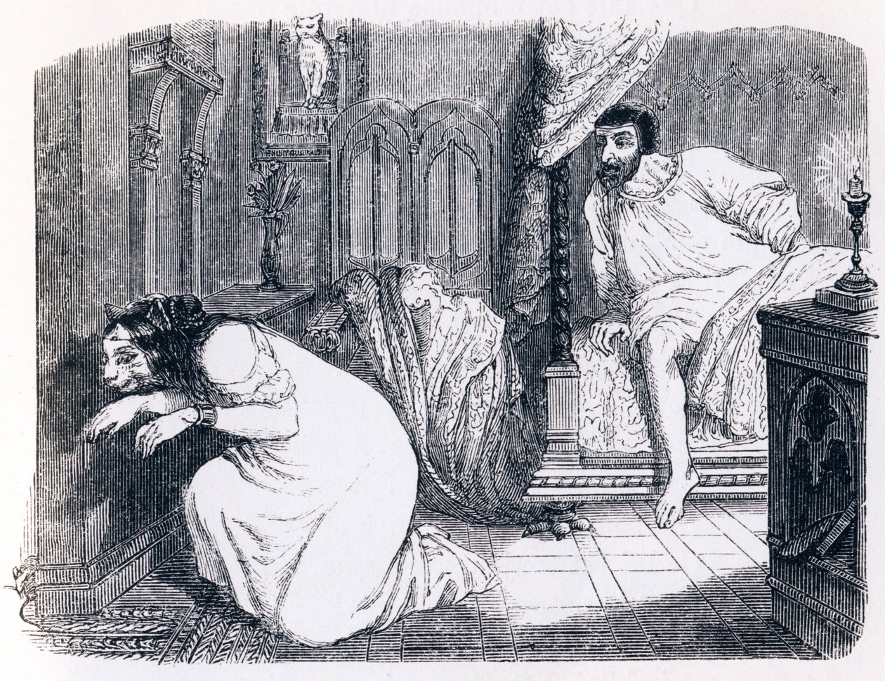 The Cat Changed into a Woman - Fables by La Fontaine by Grandville