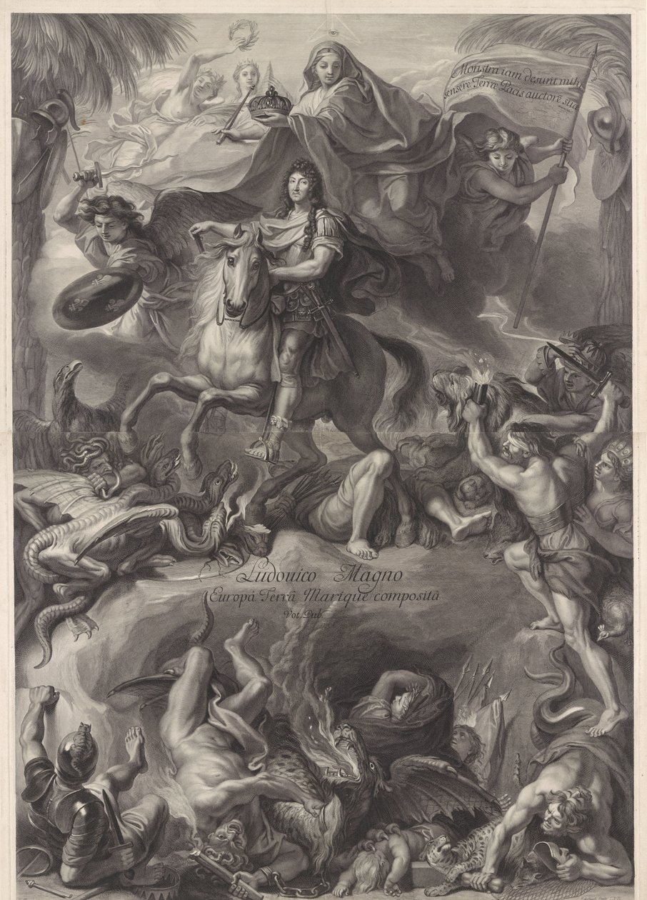 Allegorical Equestrian Portrait of Louis XIV, King of France by Gérard Edelinck