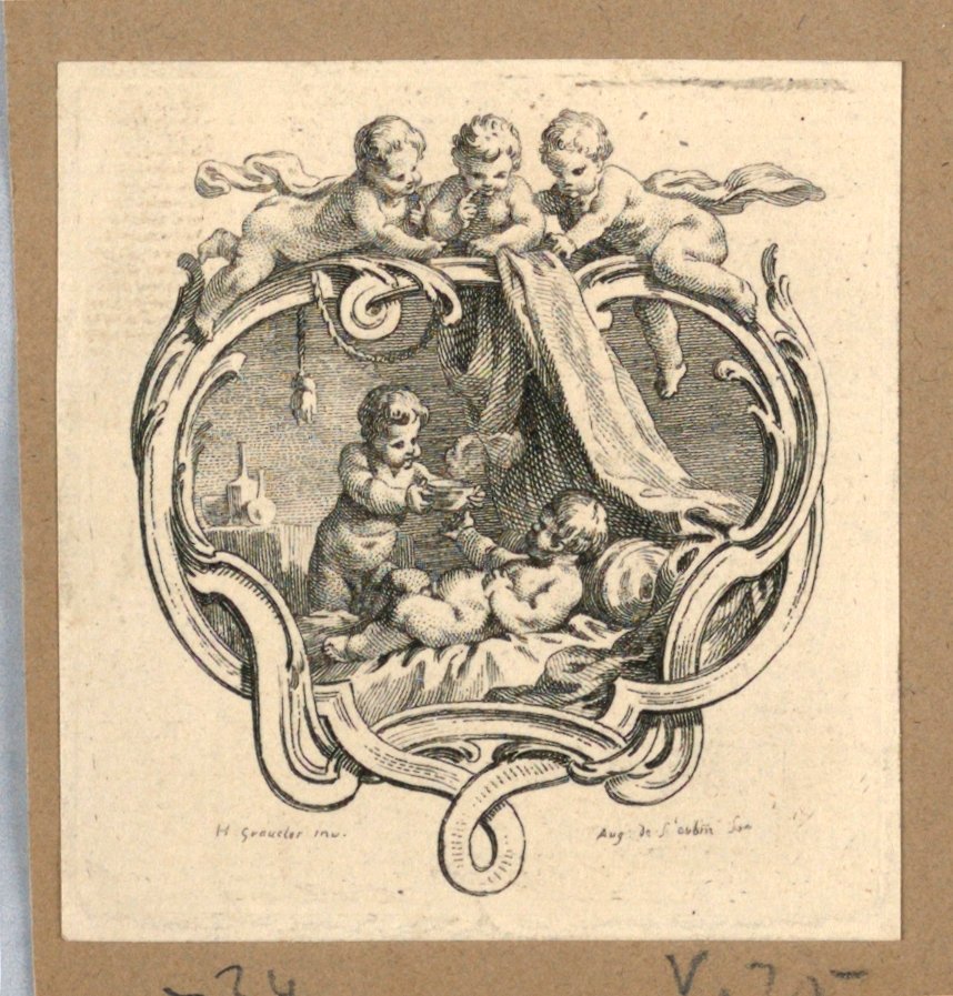 A Boy Bringing Soup to a Sick One, On Escutcheon by Gravelot