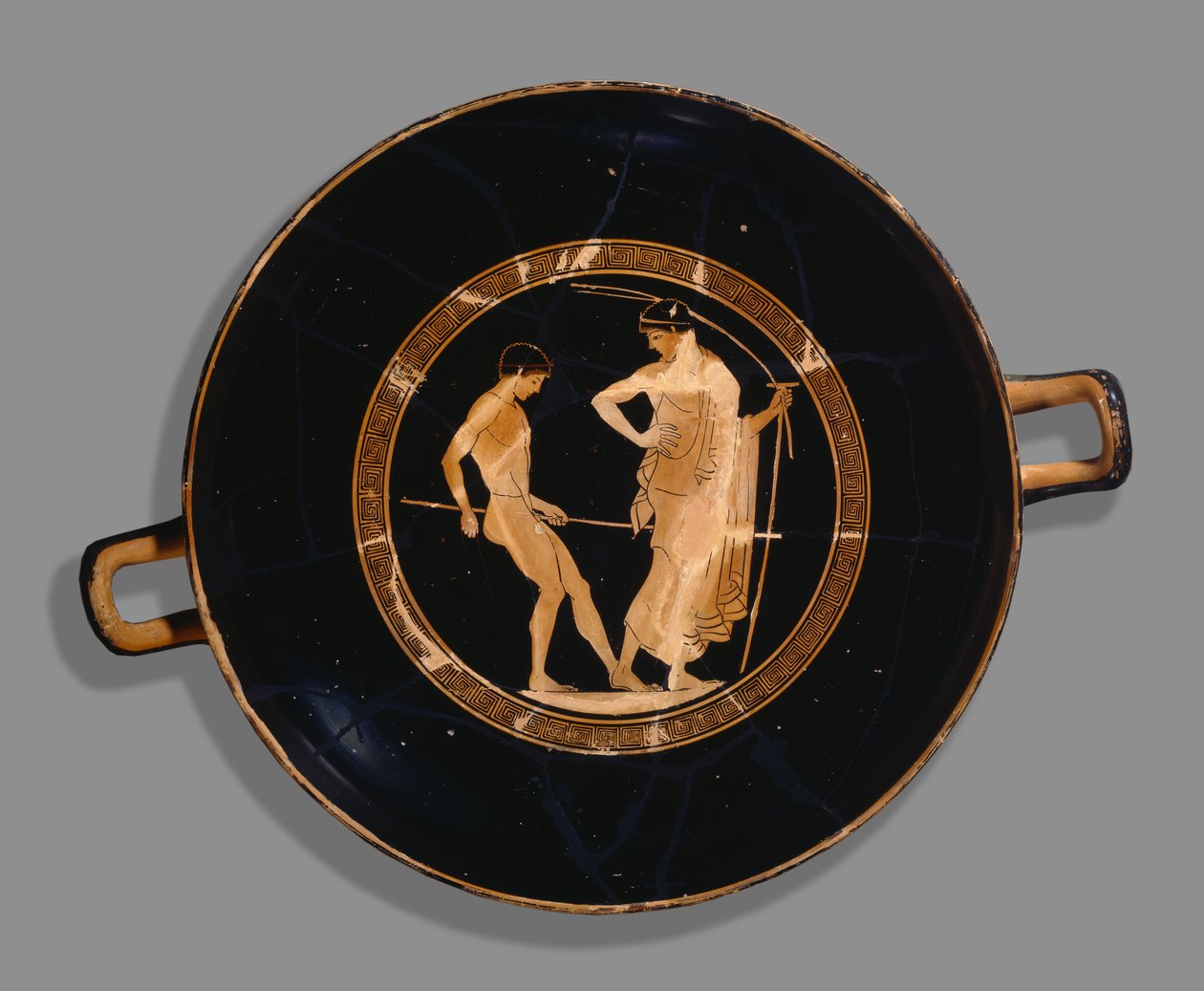 Athenian Red-Figure Cup; Depiction of Boy Athlete and Trainer