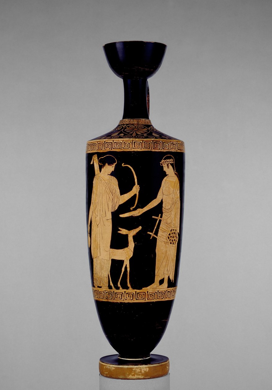 Attic Red-Figure Lekythos Decorated with Apollo and Artemis with a Deer, 5th Century BC by Greek