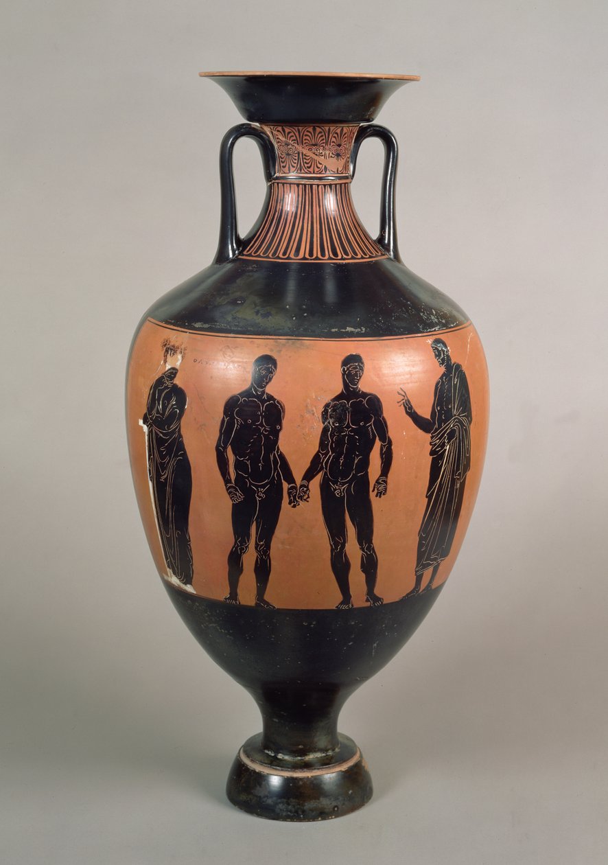 Black-figure Panathenaic Prize Amphora, Depicting Two Boxers, a Trainer and Olympias by Greek