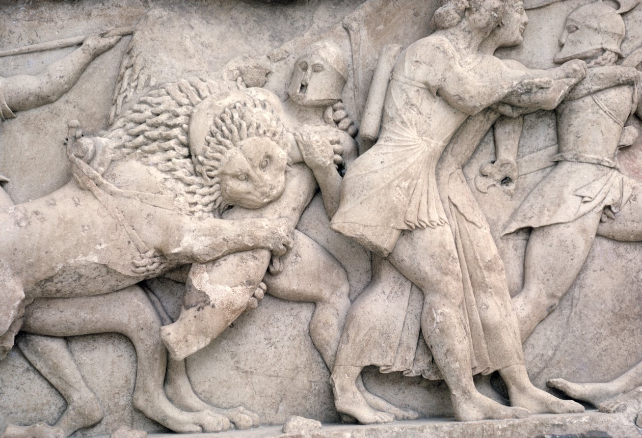 Fighting outside Troy, frieze from the Siphnian Treasury, c.525 BC by Greek