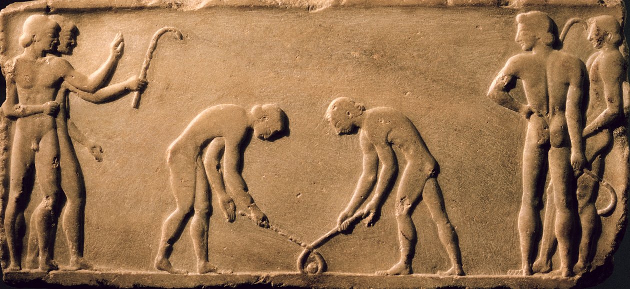 Young Men Playing with Sticks and a Ball, from a Statue Base Found in ...