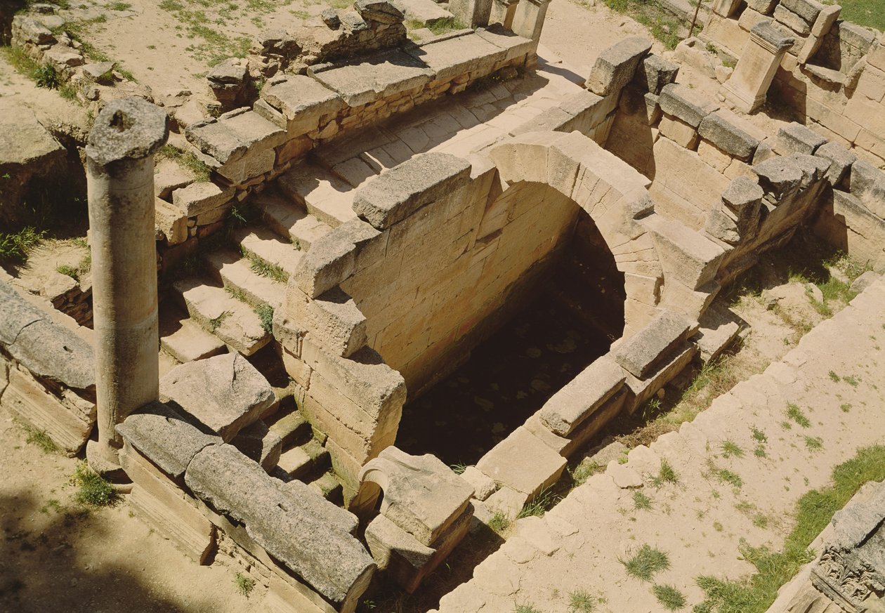 Aerial view of the nymphaeum, restored by the Romans in c.20 BC by Greek