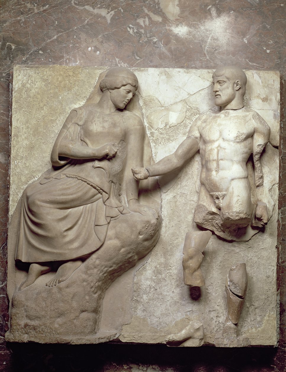 Hercules and Minerva, One of a Series of Metopes Depicting the Labours of Hercules from the Temple of Zeus in Olympia by Greek