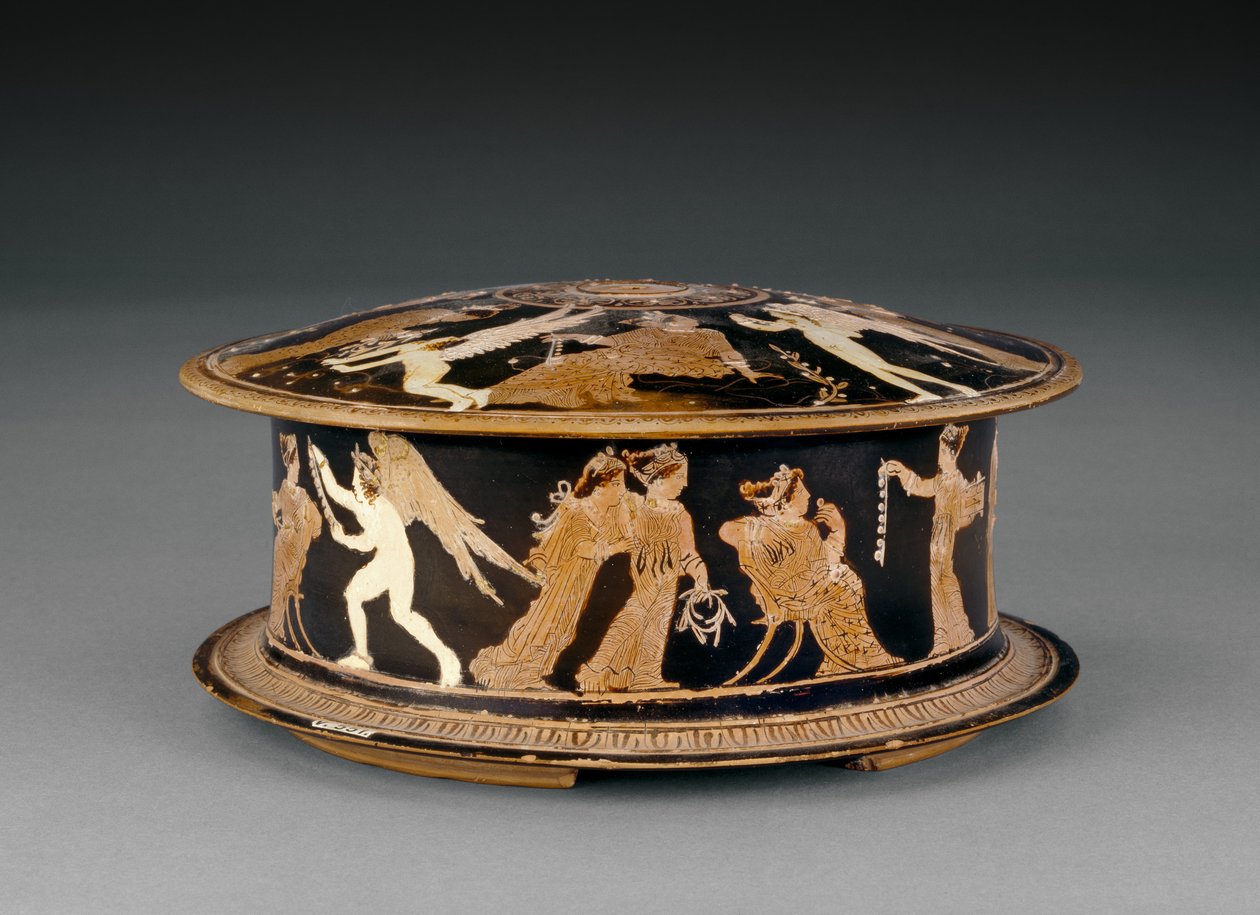 Attic Red-Figure Pyxis Decorated with Women and Erotes or Cupids, Close to the Meidias Painter by Greek School