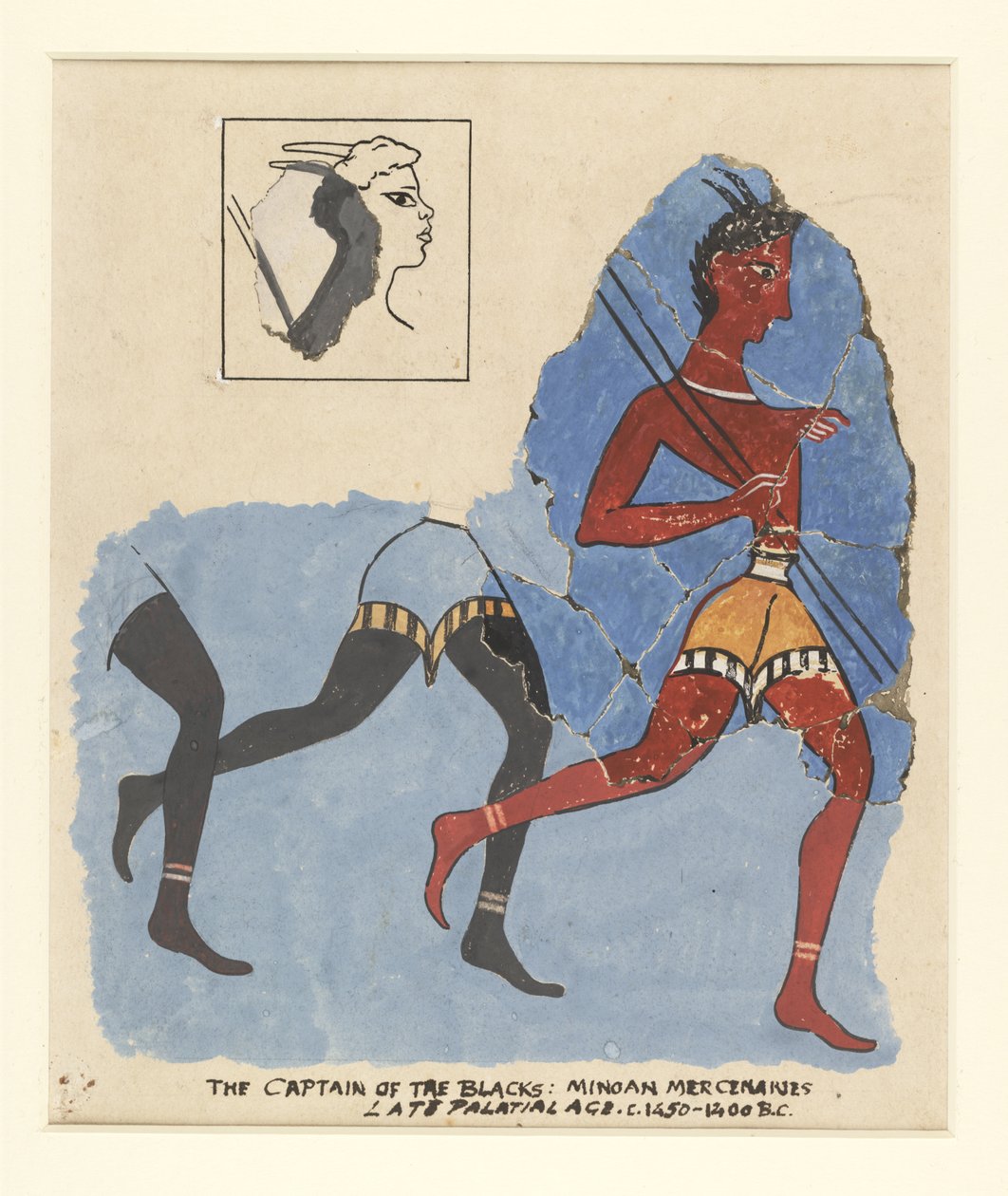 Fragments of a fresco from Knossos, with modern restorations; soldiers at the run, c.1450-1400 BC by Greek School