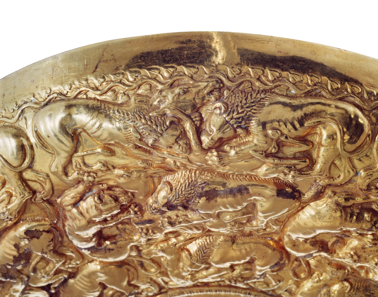 Libation bowl with embossed decorations in the shape of lions and panthers by Greek School