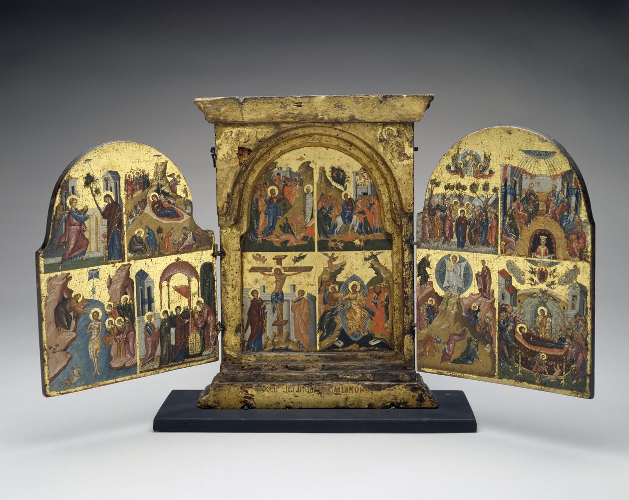 Raising of Lazarus; Entry into Jerusalem; Crucifixion; Descent of Christ into Hell (central panel) by Greek School