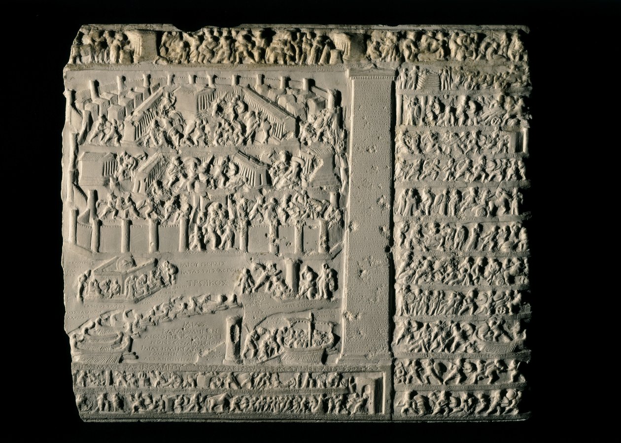 GREEK ART: Trojan War. Tabula Iliaca with reliefs of the Trojan cycle by Greek School