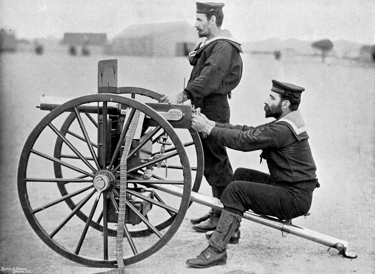 Royal Navy Maxim Gun Practice at Whale Island, Portsmouth, Hampshire by Gregory and Co