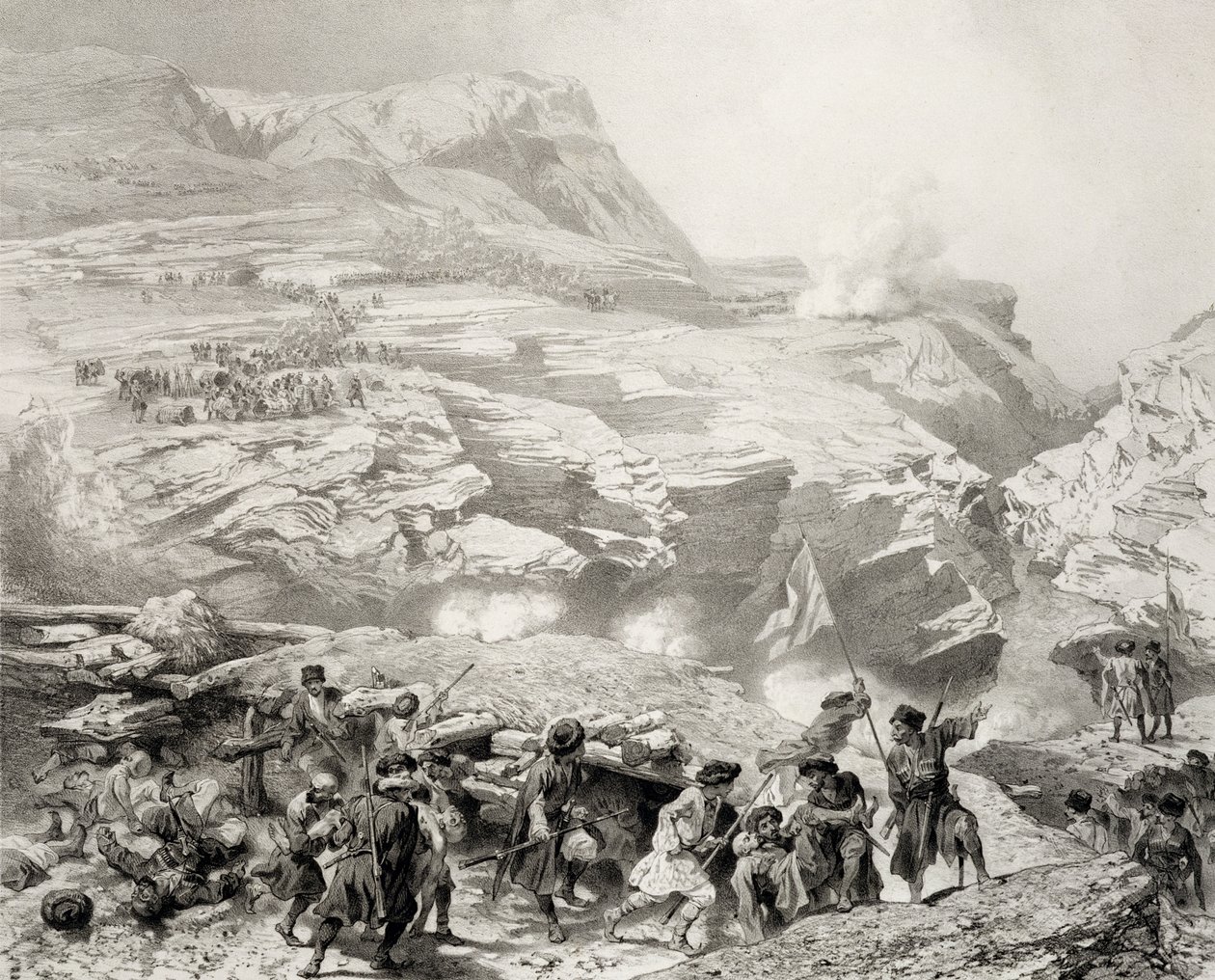 Soulak Pass at Akhati, Dagestan, Plate 61 from a Book on the Caucasus by Grigori Grigorevich Gagarin