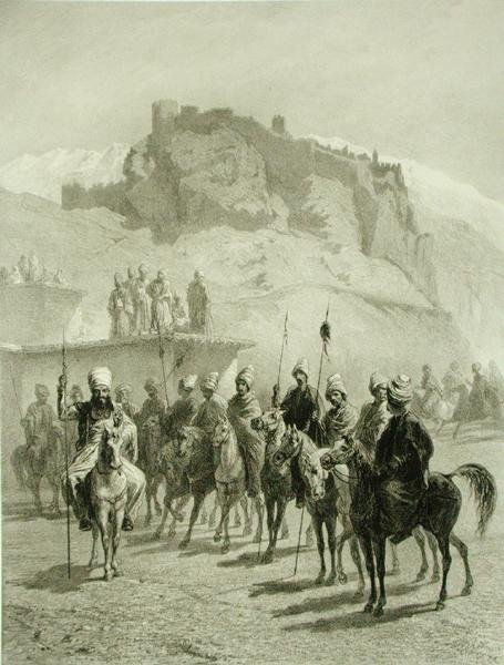 Castle of Atskhour, Akhaltsik, plate 10 from a book on the Caucasus, engraved by Adolphe Mouilleron, published by Alfred Leon Lemercier, Paris by Grigori Grigorevich (after) Gagarin