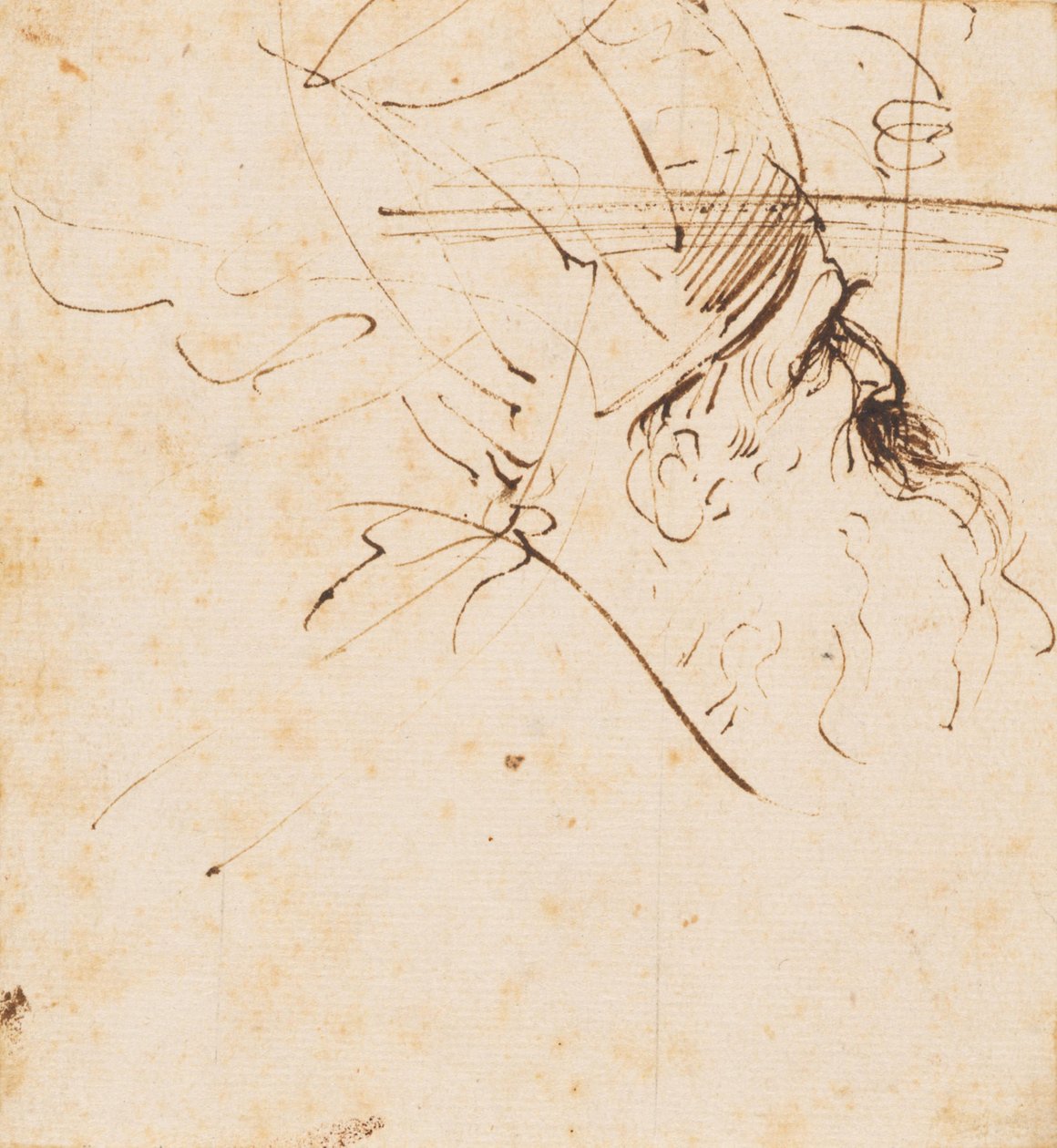 Sketch of a Head of a Cleric with Mitre, Looking Upwards to the Right by Guercino