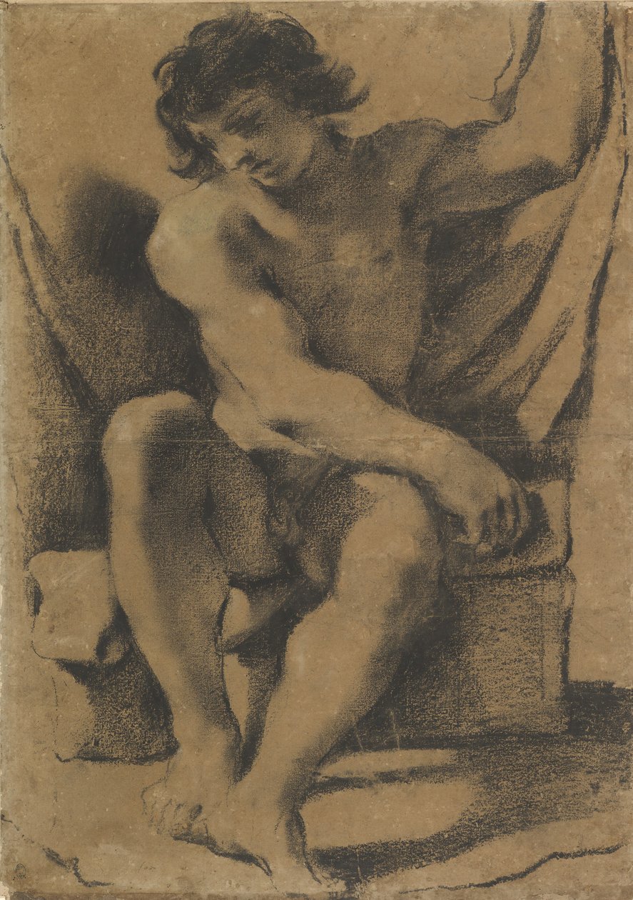 Seated Nude Young Man in Nearly Frontal View, ca. 1618 by Guercino