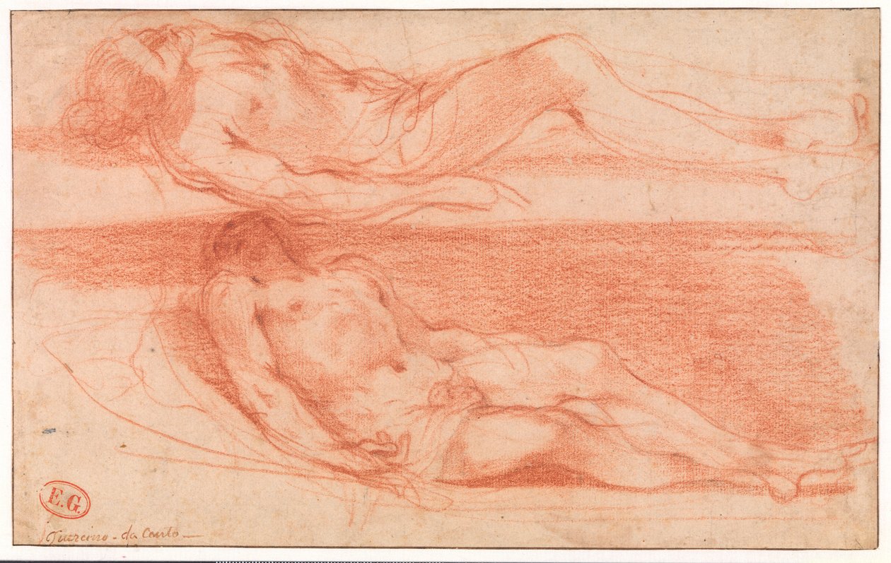 Two Studies of a Reclining Half-Naked Man by Guercino