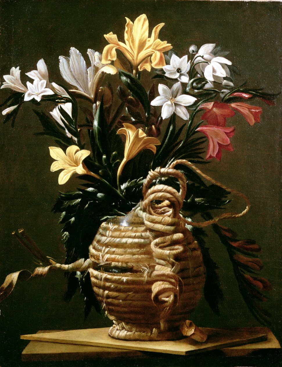 Still Life of Flowers in a Straw-Covered Flask by Guido Cagnacci