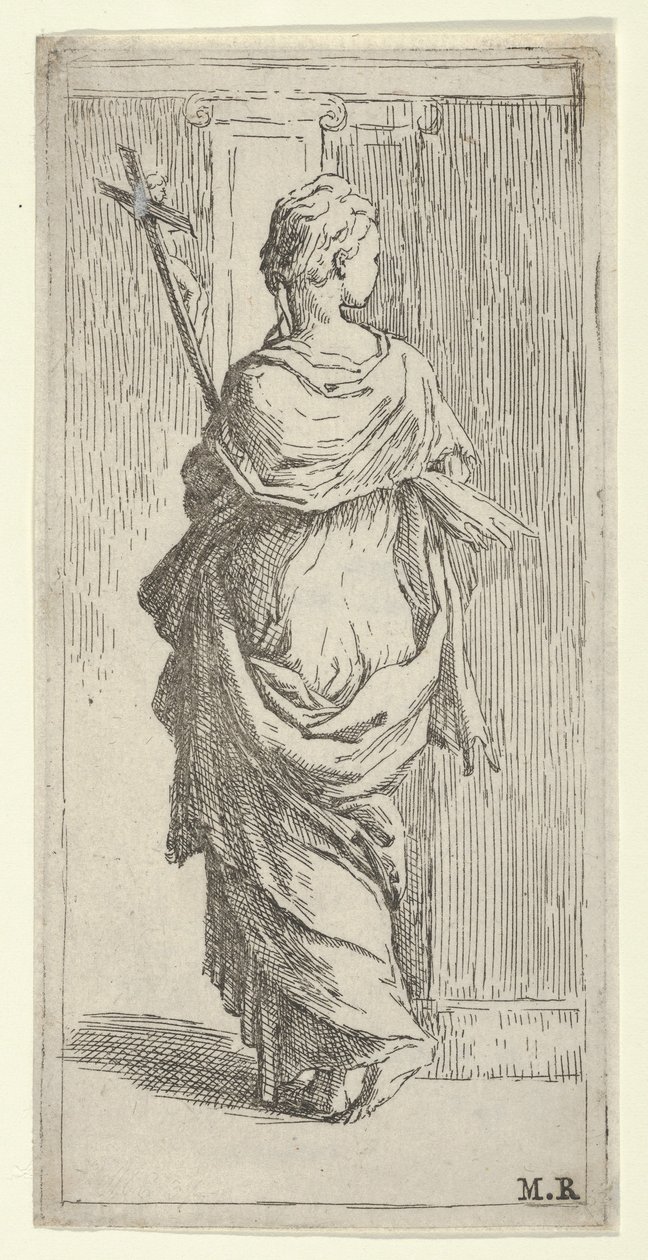 Girl Carrying a Crucifix and Stepping Toward a Pilaster, Seen from Behind, ca. 1590-1600 by Guido Reni