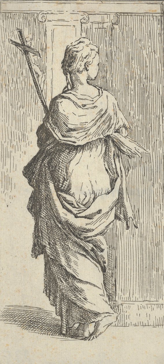 Girl carrying a crucifix and stepping toward a pilaster, seen from behind by Guido Reni