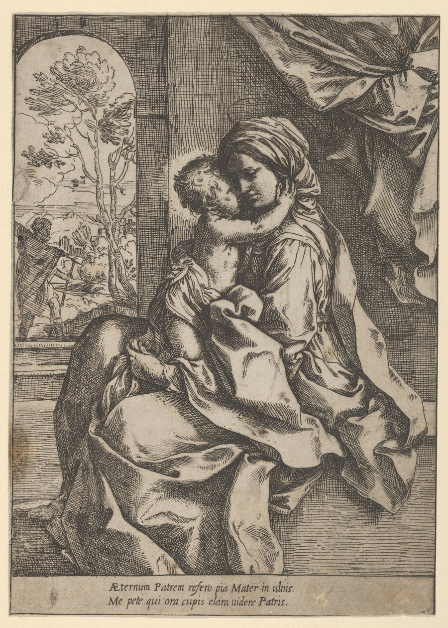 The Virgin seated with the Christ Child on her lap embracing her, Joseph seen through, ca. 1600-1613 by Guido Reni