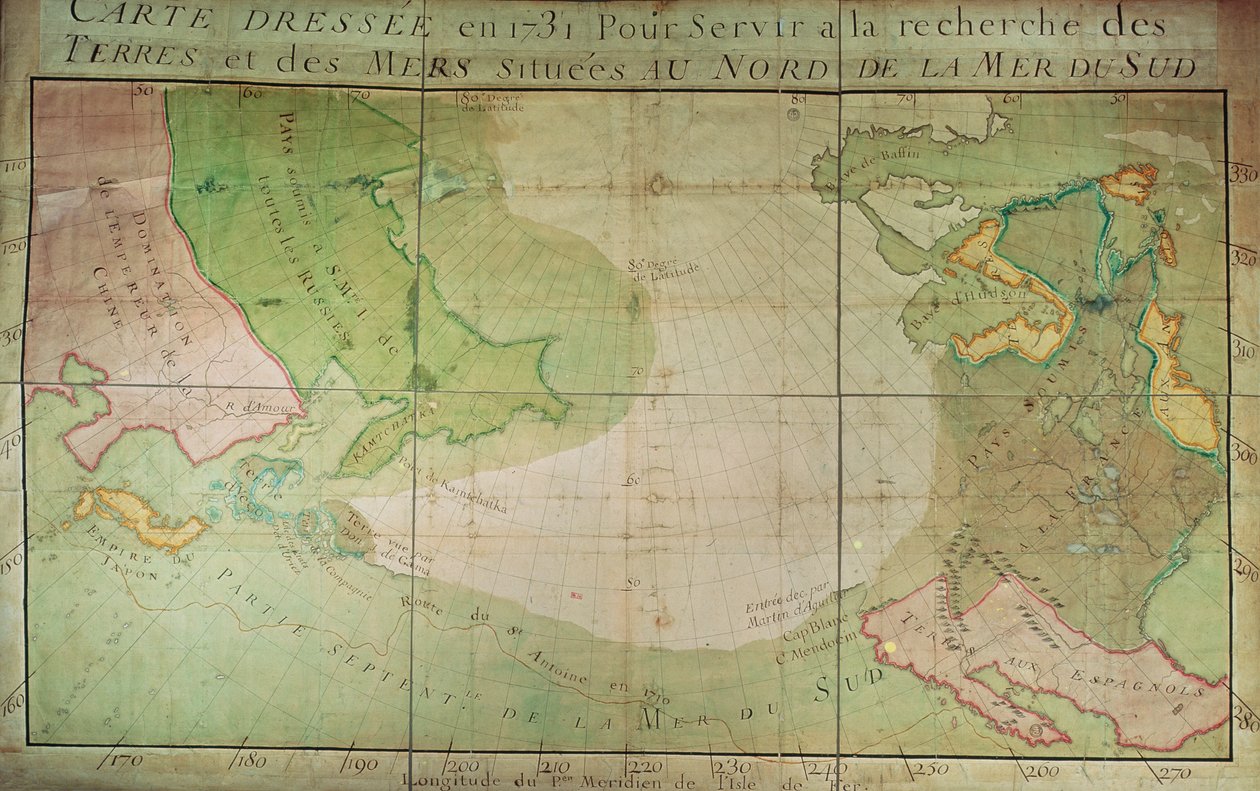 Map of New Discoveries in the North of the South Sea, East of Siberia and West of New France, 1731 by Guillaume Delisle