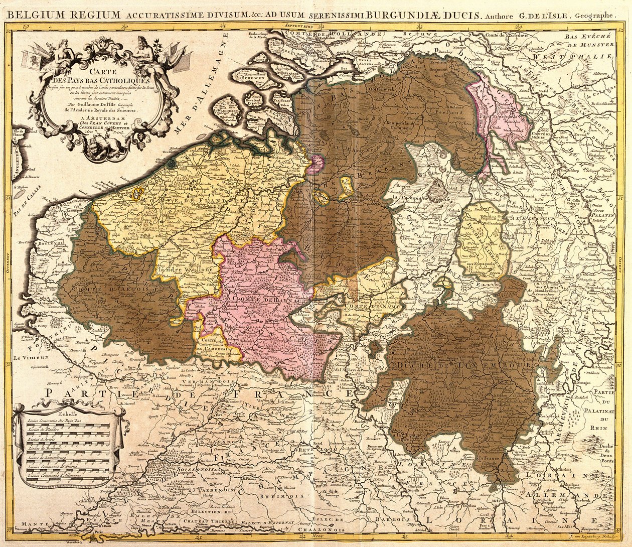 Map of Catholic Netherlands (Belgium and Luxembourg) by Guillaume Delisle