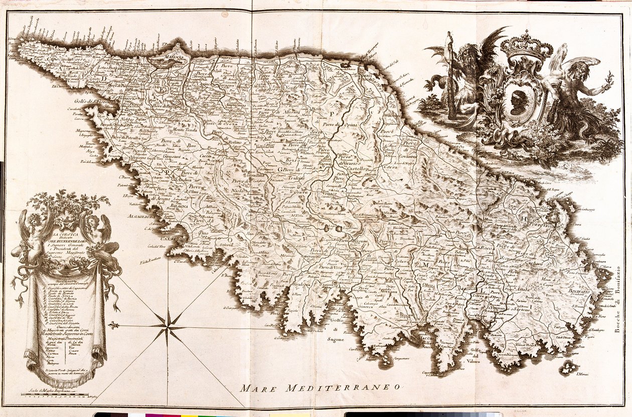 Map of Corsica (France) (etching) by Guillaume Delisle