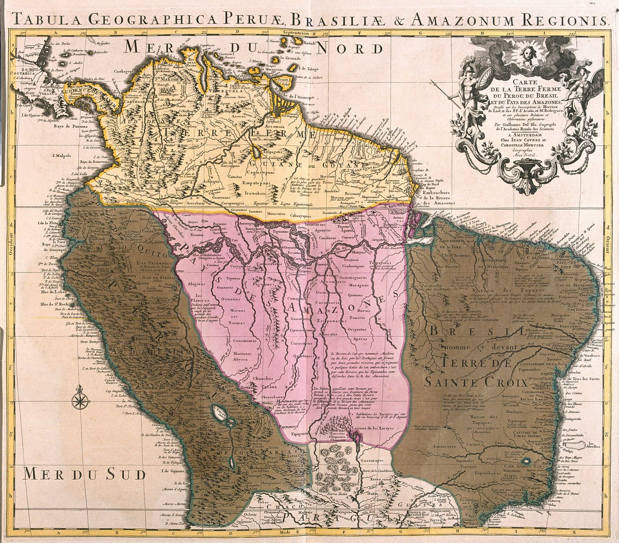 Map of Peru, Guyana, Brazil and the Amazon Regions (etching) by Guillaume Delisle