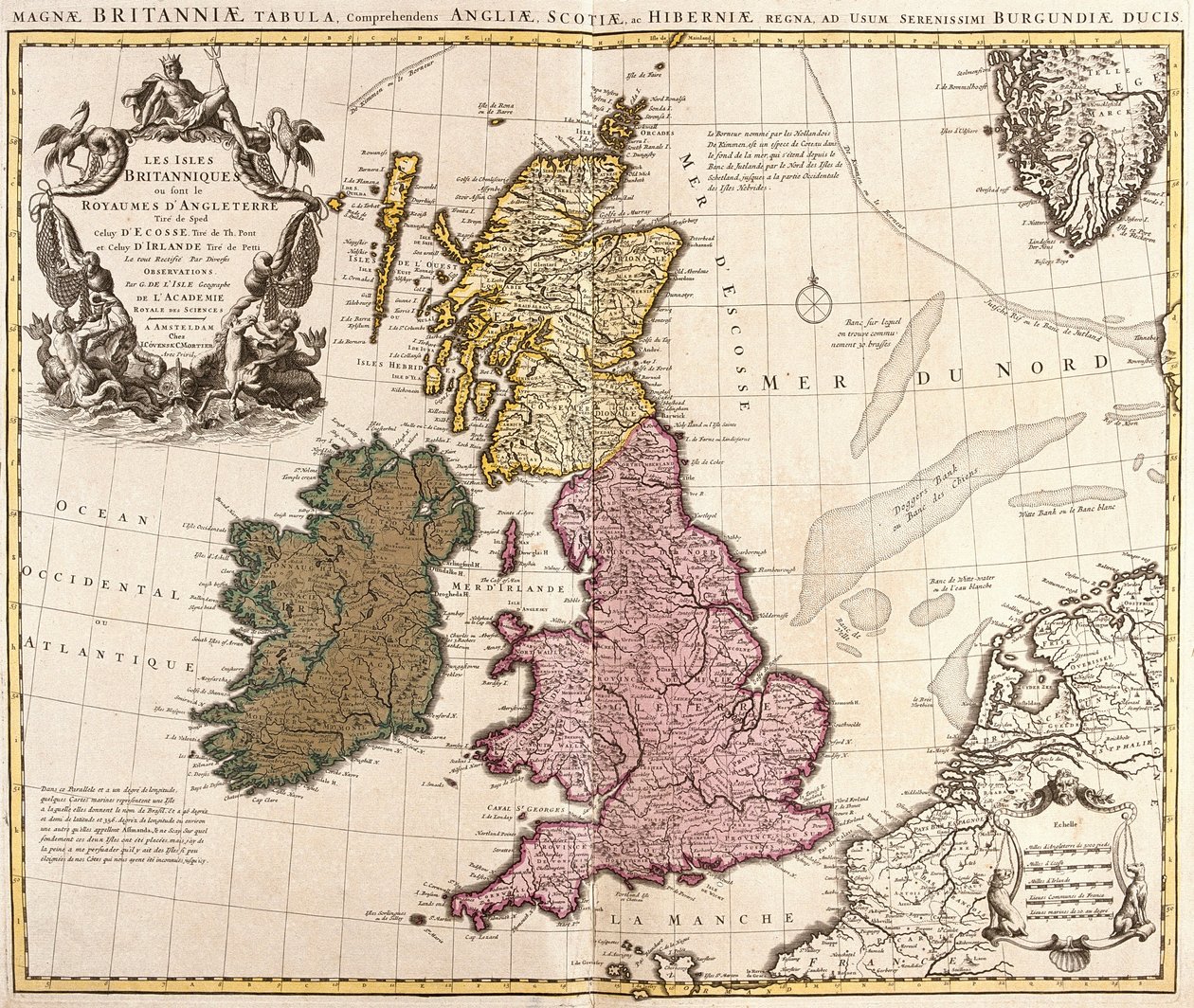 Map of the British Isles, Kingdoms of England, Scotland and Ireland by Guillaume Delisle
