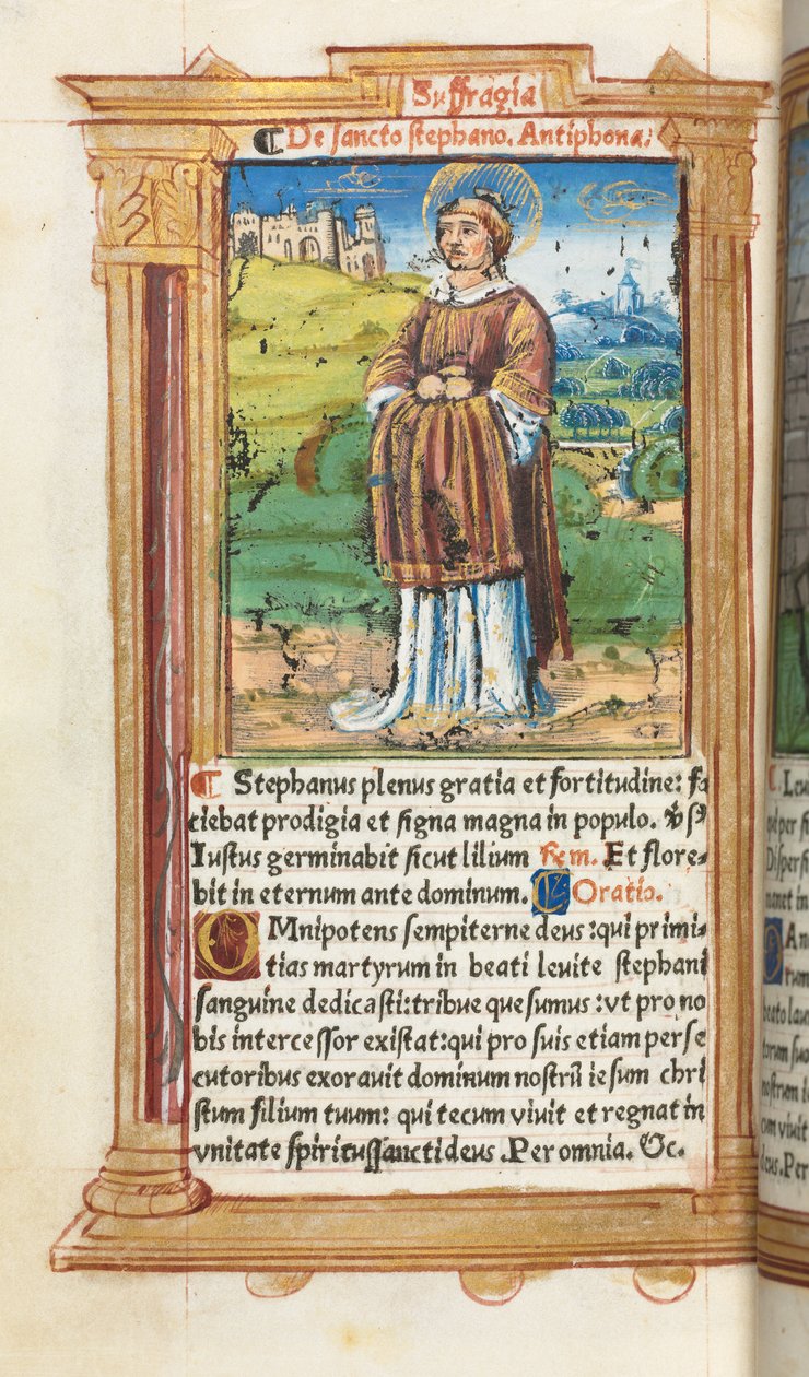 Printed Book of Hours Use of Rome: fol. 100v, St. Stephen by Guillaume Le Rouge