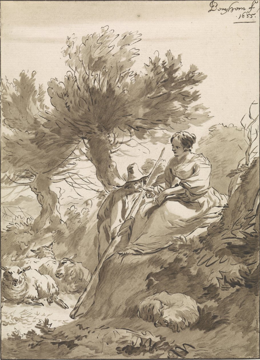 Landscape with Shepherd and Shepherdess and Their Sheep by Guillaume Saint